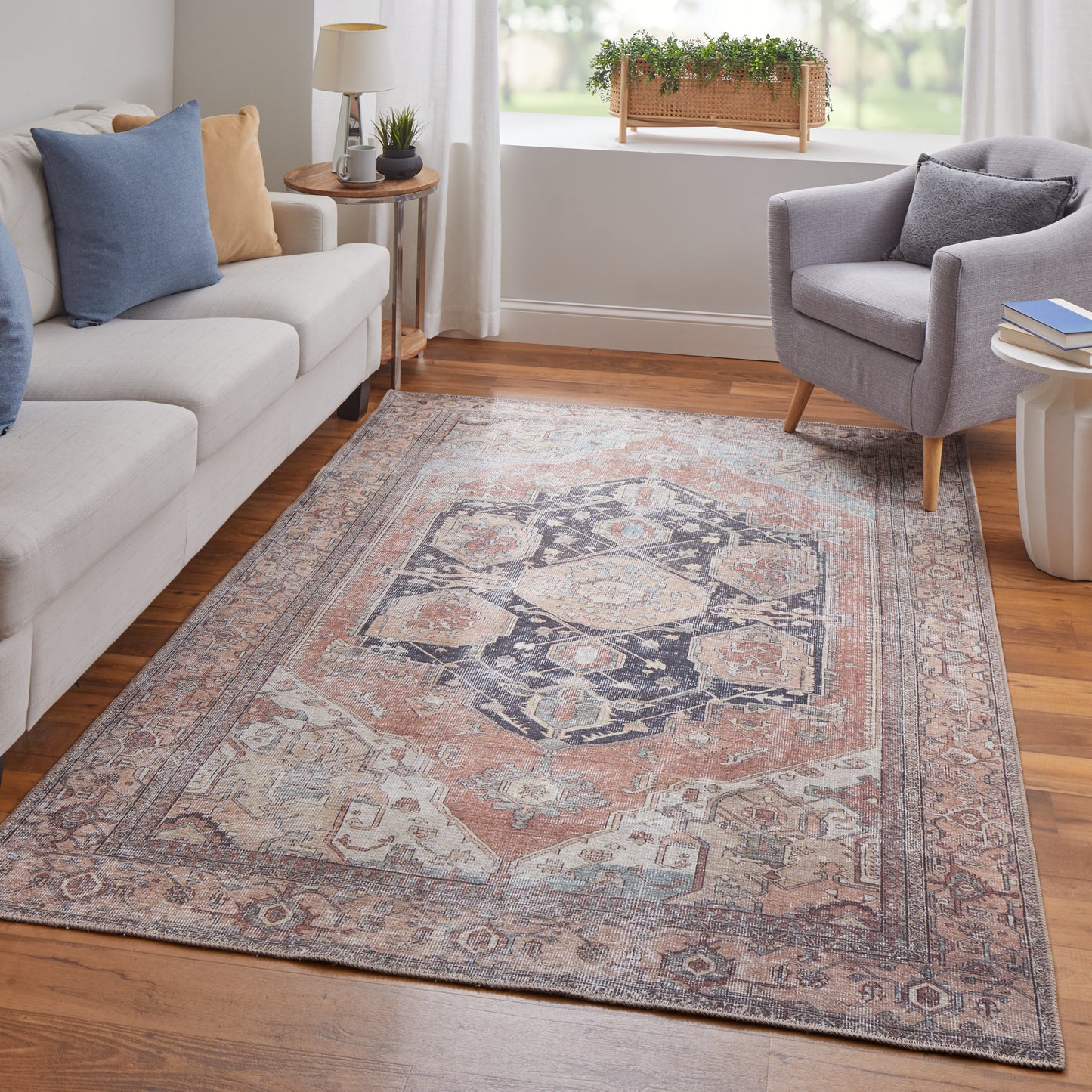 Percy Transitional/Bohemian & Eclectic/Classic Medallion/Distressed/Persian Orange/Brown/Taupe - Feizy Rug