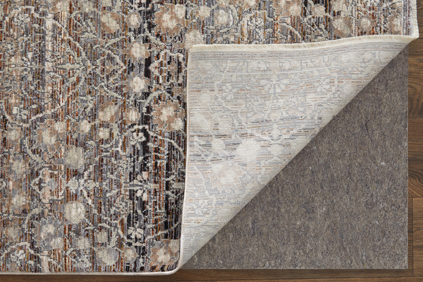 Caprio Transitional/Bohemian & Eclectic/Casual Damask/Distressed Gray/Ivory/Tan - Feizy Rug