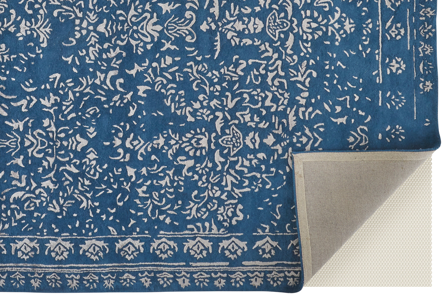 Bella Transitional/Bohemian & Eclectic/Casual Oriental/Bordered/Floral & Botanical Blue/Silver - Feizy Rug