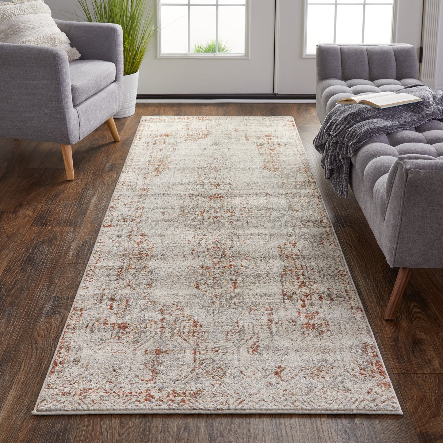 Kaia Transitional/Casual/Vintage Distressed/Medallion/Persian Tan/Ivory/Orange - Feizy Rug