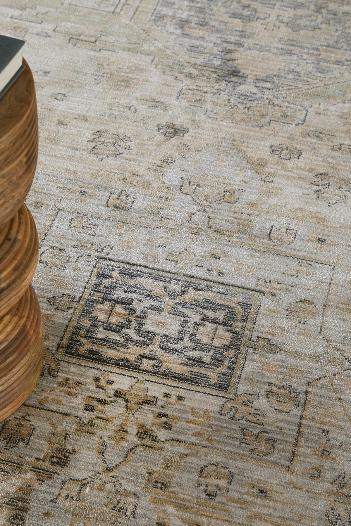 Augustine Traditional/Classic/Vintage Medallion/Bordered/Distressed Tan/Green/Ivory - Feizy Rug