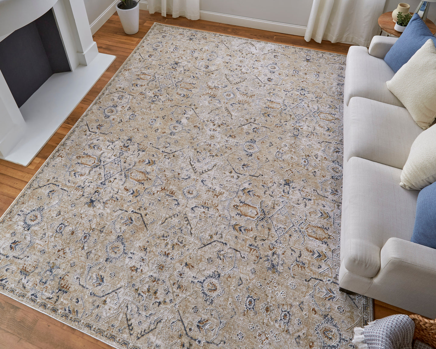 Pasha Transitional/Bohemian & Eclectic/Global Taupe/Ivory/Blue Area Rug