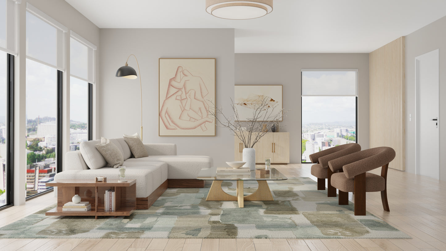 Kendall Modern/Bohemian & Eclectic Abstract/Watercolor Green/Brown/Ivory - Feizy Rug