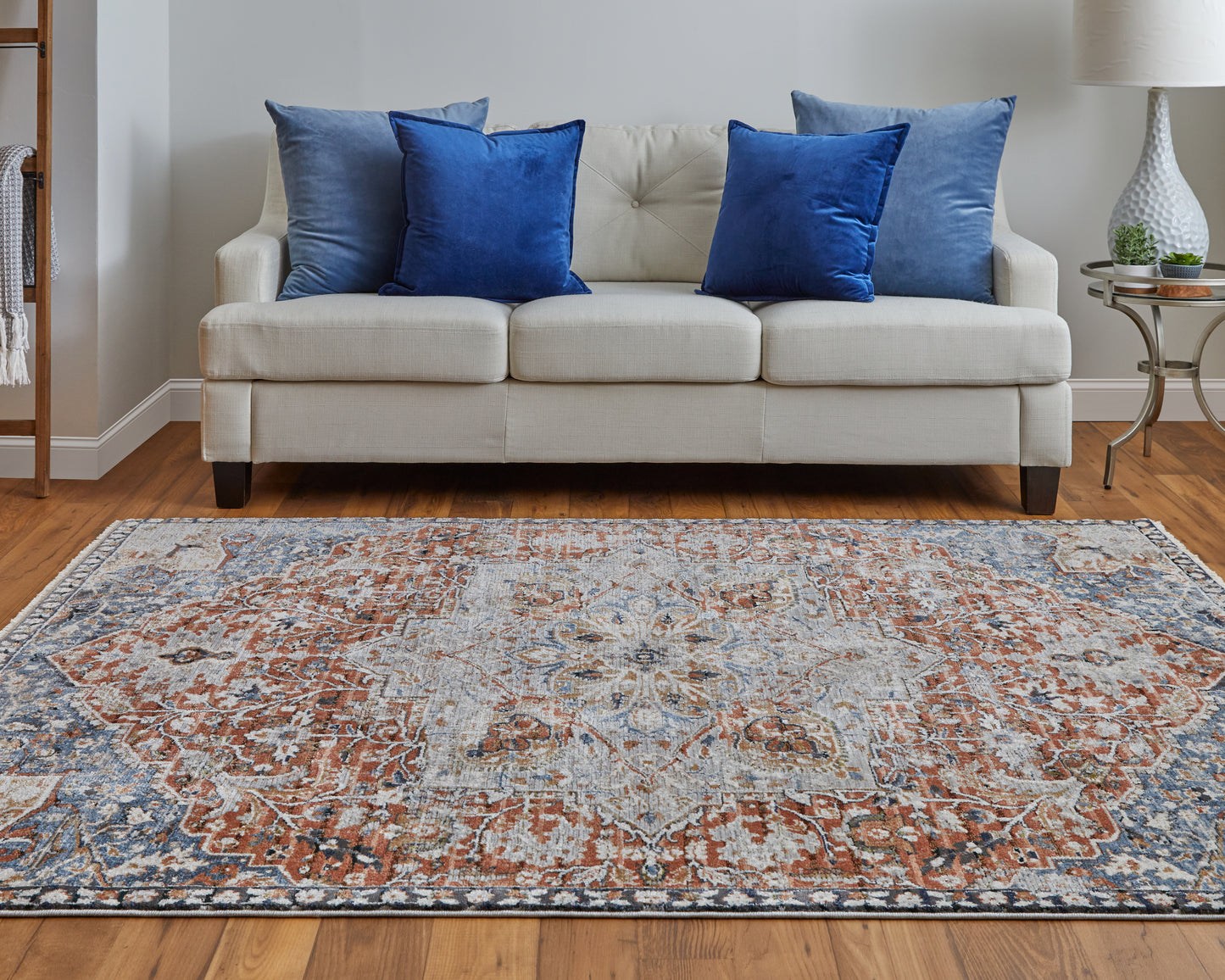 Kaia Transitional/Bohemian & Eclectic/Vintage Orange/Ivory/Blue Area Rug  Feizy Rugs LTL,Feizy Rugs,Kaia,Orange/Ivory/Blue,12' x 15',Area Rug,Polypropylene/Viscose/Polyester,Transitional/Bohemian & Eclectic/Vintage,Turkey