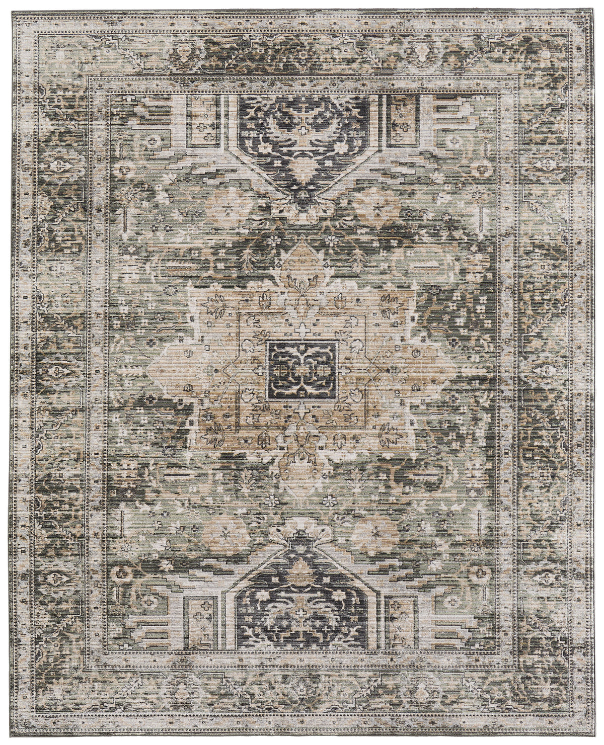 Augustine Traditional/Classic/Vintage Medallion/Bordered/Distressed Green/Black/Tan - Feizy Rug