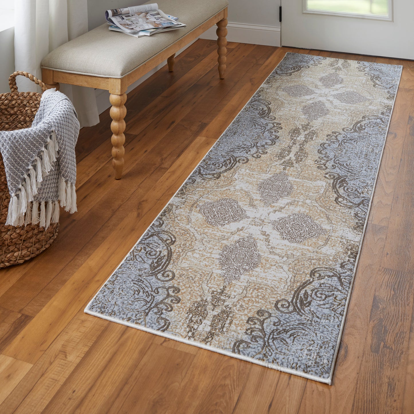 Celene Traditional/Vintage/Cottage Medallion/Scroll Silver/Tan/Gray - Feizy Rug