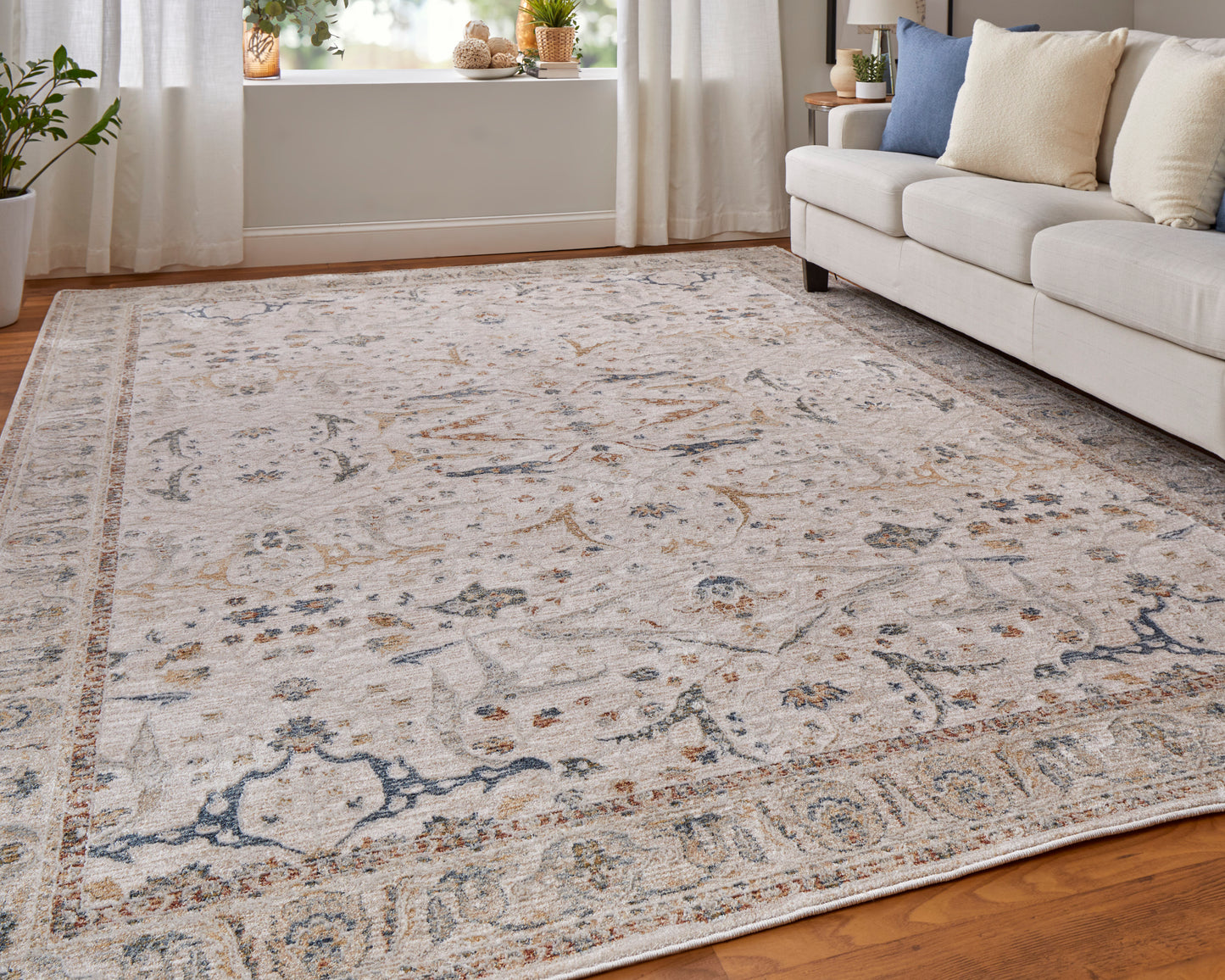 Pasha Transitional/Bohemian & Eclectic/Craftsman Ivory/Blue/Red Area Rug