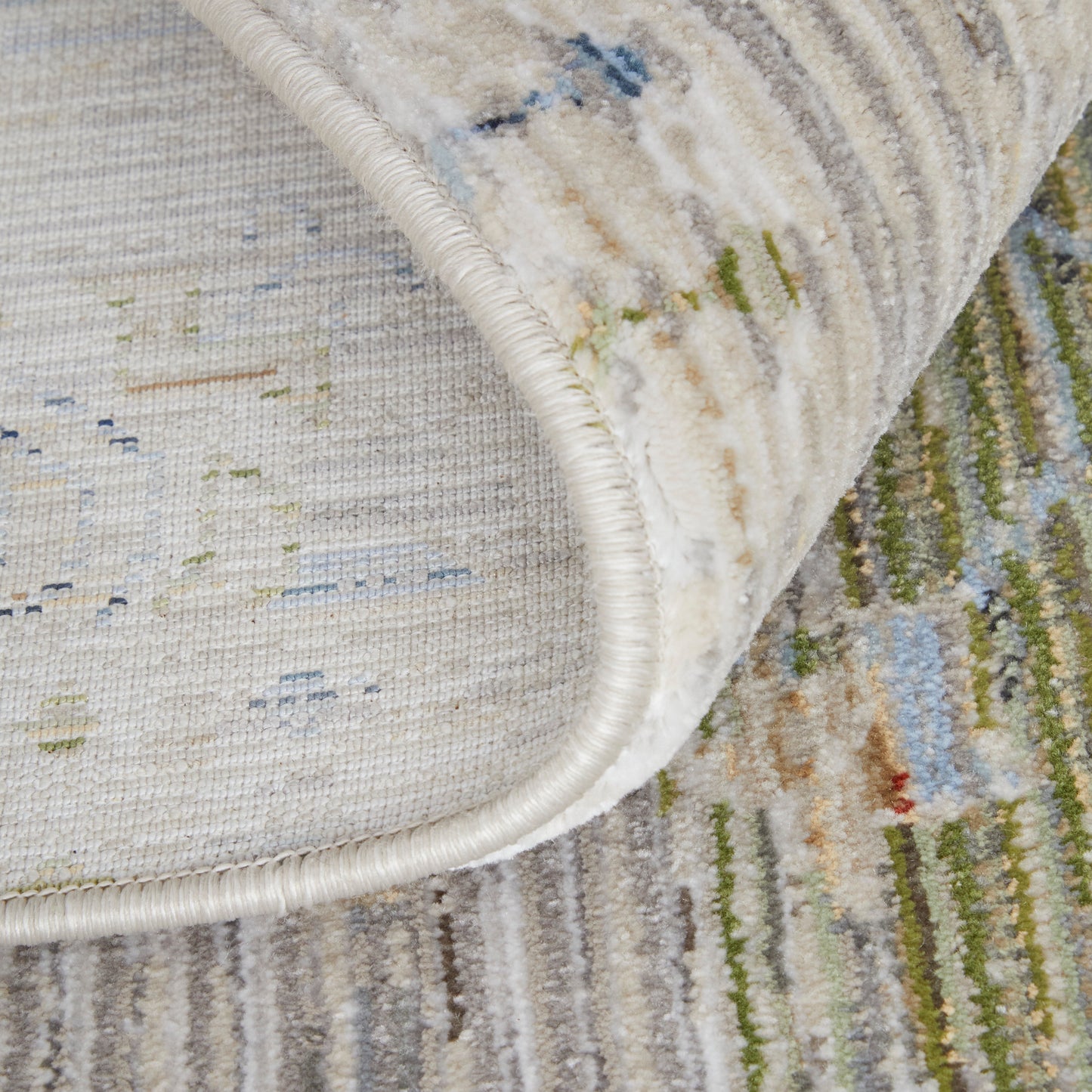 Melrose Transitional/Bohemian & Eclectic/Vintage Distressed/Bordered/Medallion Ivory/Green/Blue - Feizy Rug
