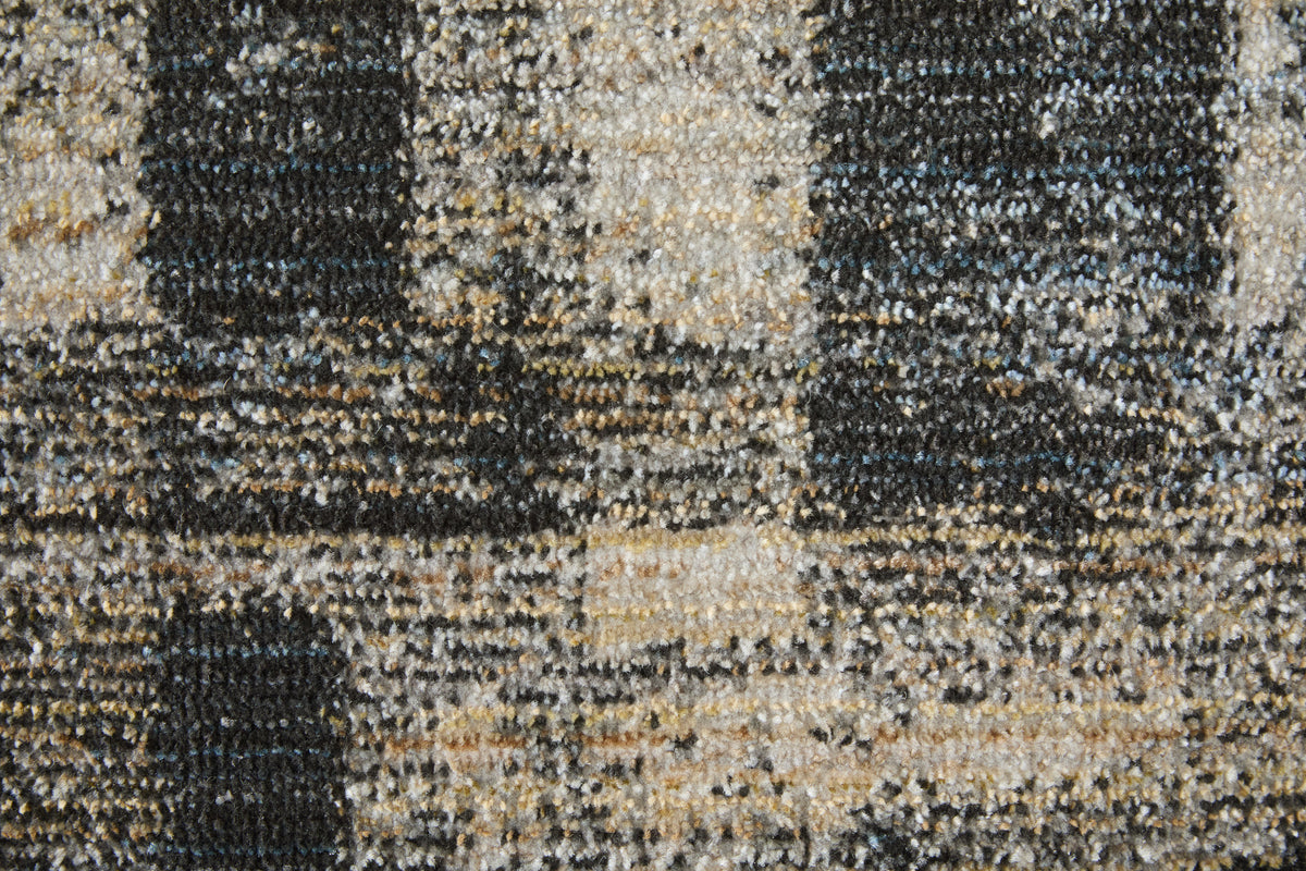Greenwich Modern Geometric/Abstract/Distressed Black/Ivory/Blue - Feizy Rug