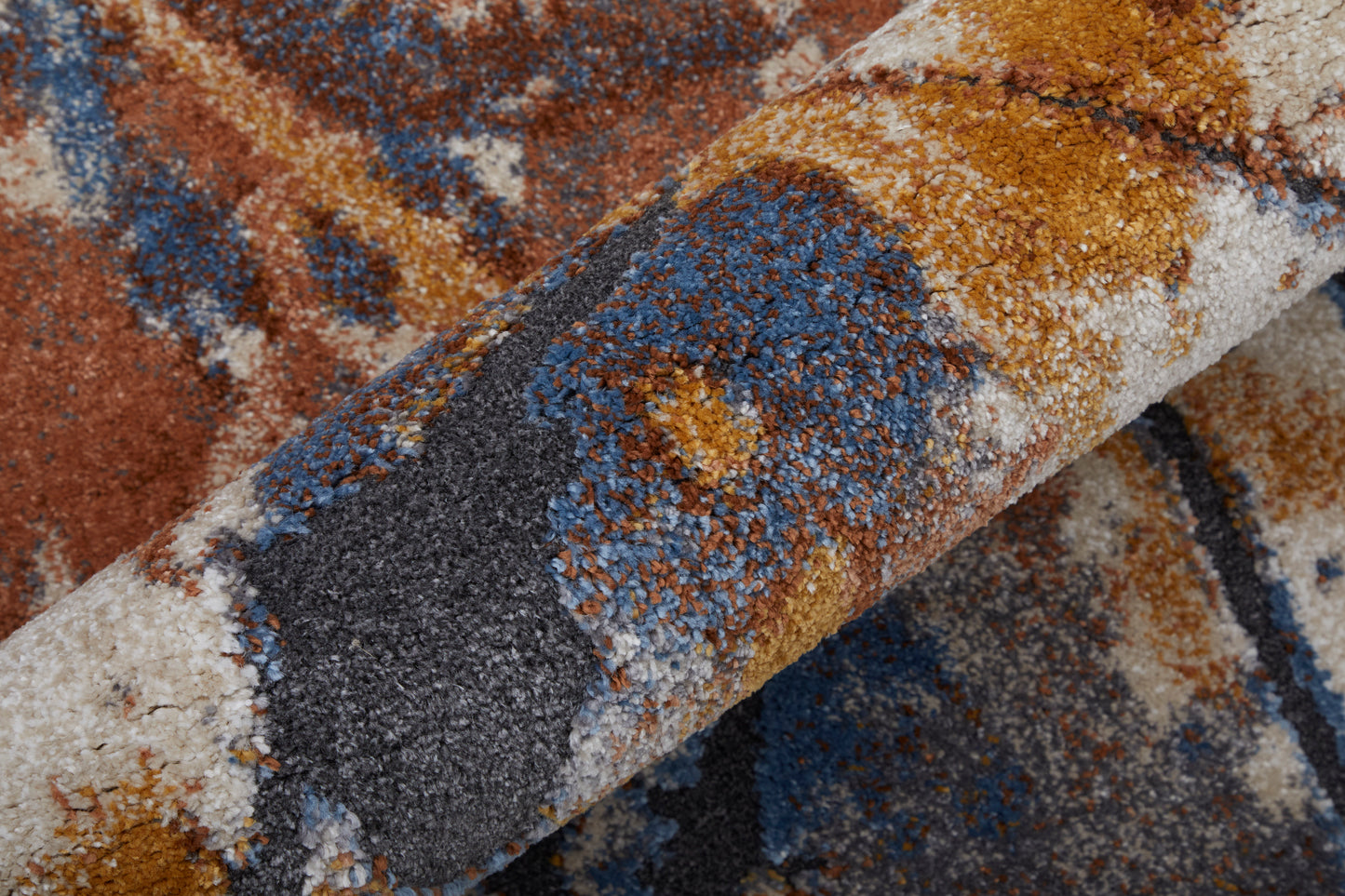 Gilmore Modern/Bohemian & Eclectic Watercolor/Abstract Blue/Orange/Gray - Feizy Rug