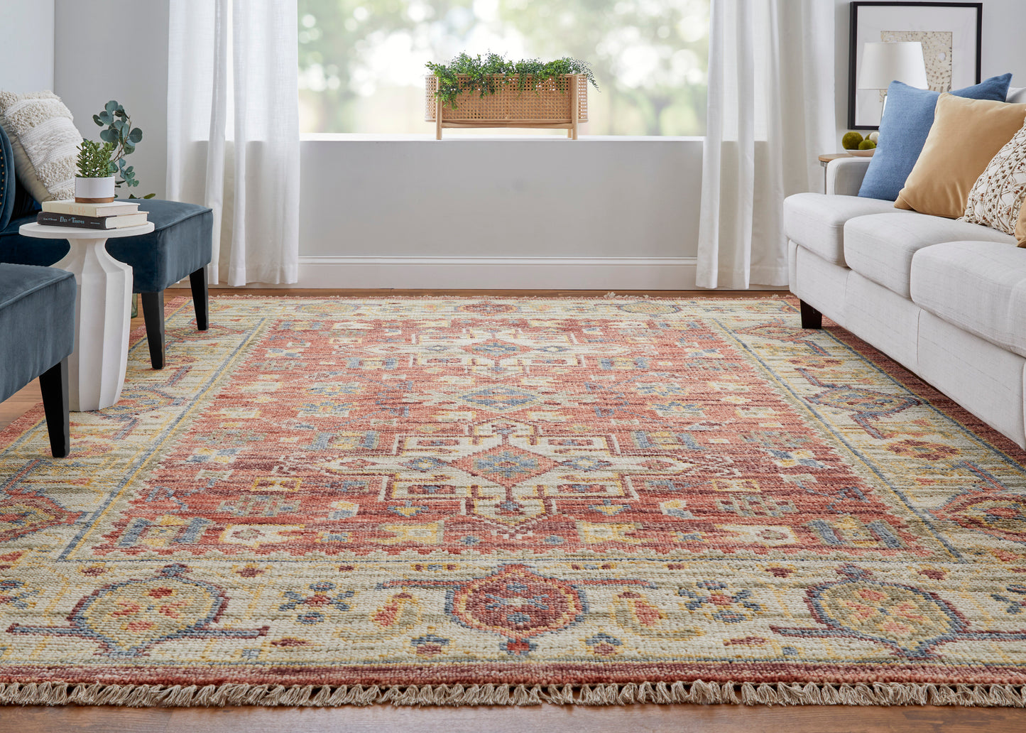 Fillmore Transitional/Global Red/Ivory/Gold Area Rug
