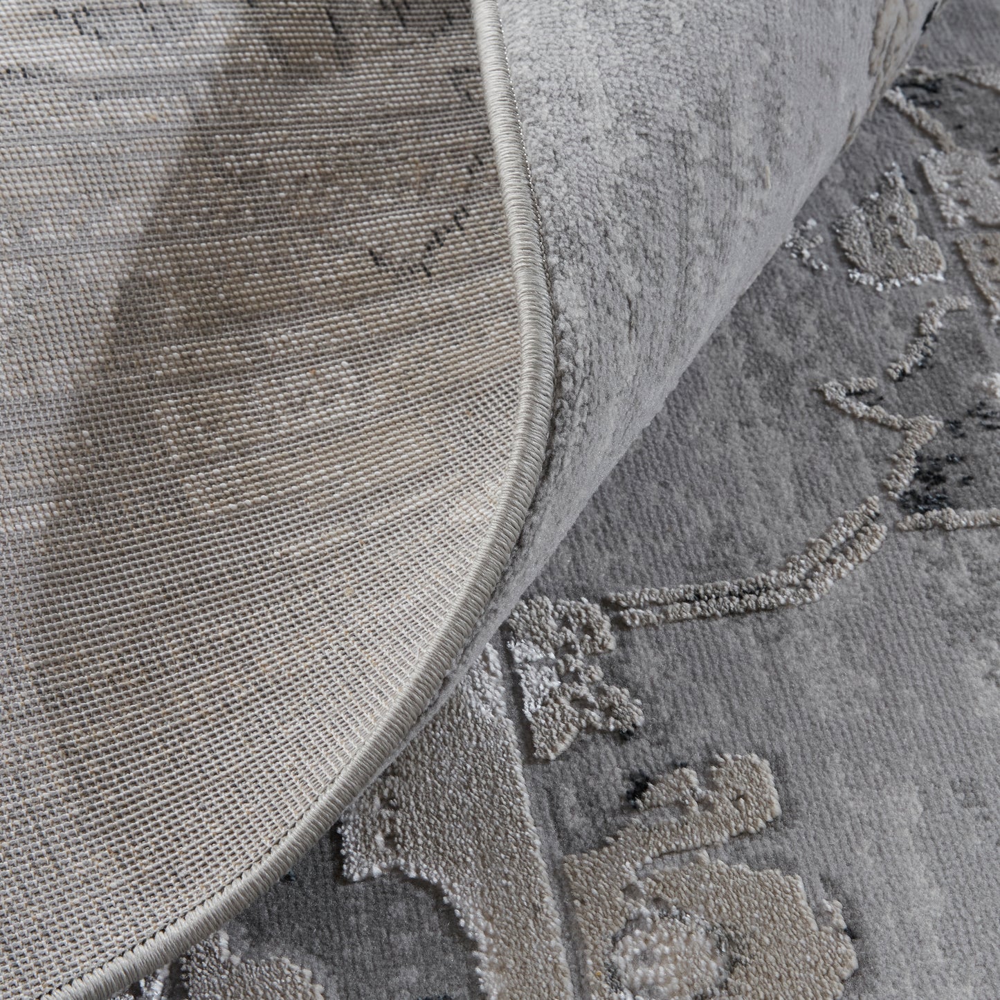 Macklaine Transitional/Bohemian & Eclectic/Vintage Damask/Distressed Silver/Black - Feizy Rug