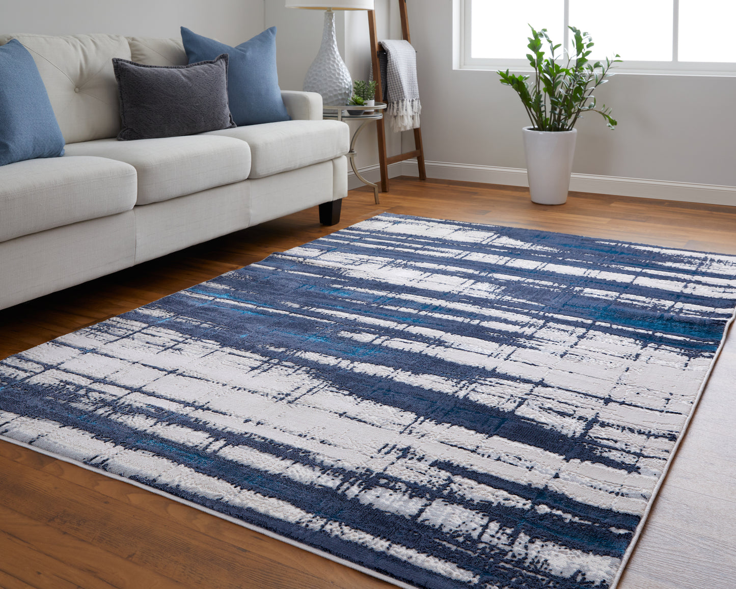 Indio Modern/Industrial/Casual Ivory/Blue/Gray Accent Rug