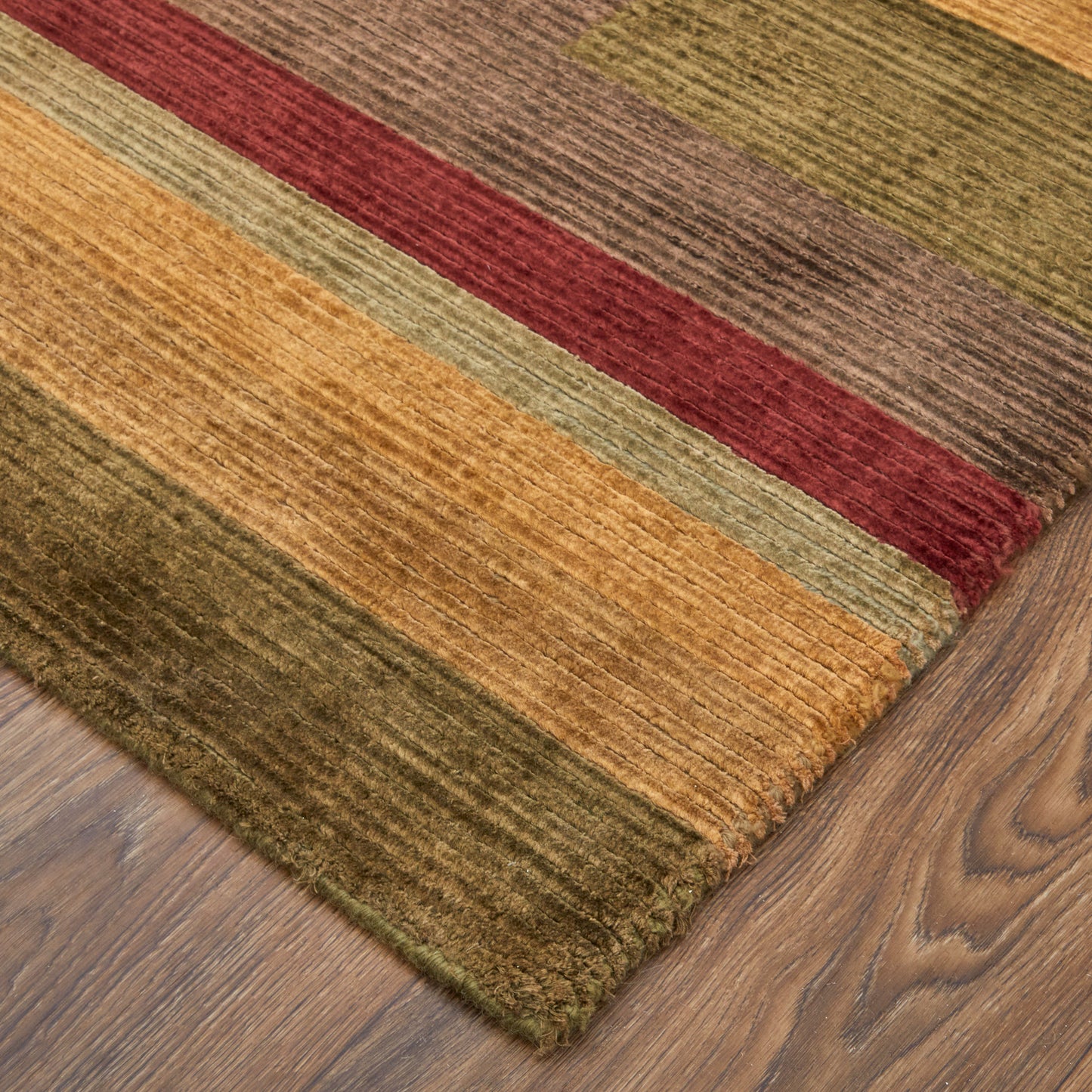 Keystone Modern/Casual Stripes Brown/Green/Red - Feizy Rug