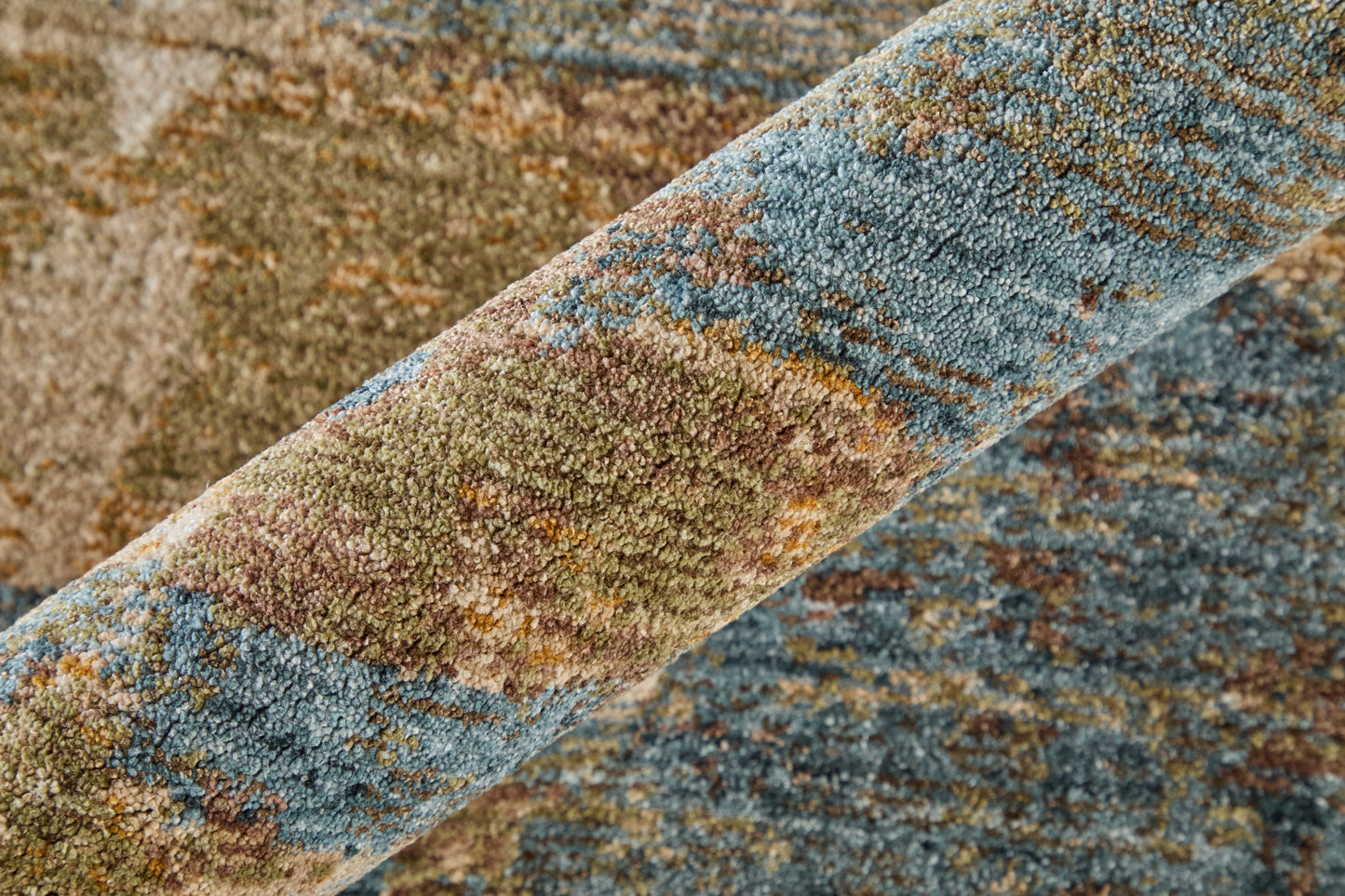 Pearson Modern/Industrial Abstract/Watercolor/Distressed Blue/Ivory/Brown - Feizy Rug