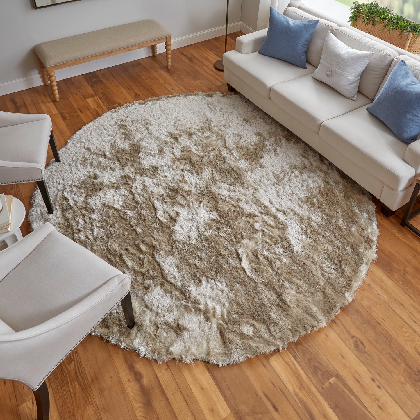 Indochine Modern/Luxury & Glam/Casual Tan/Taupe Round Rug