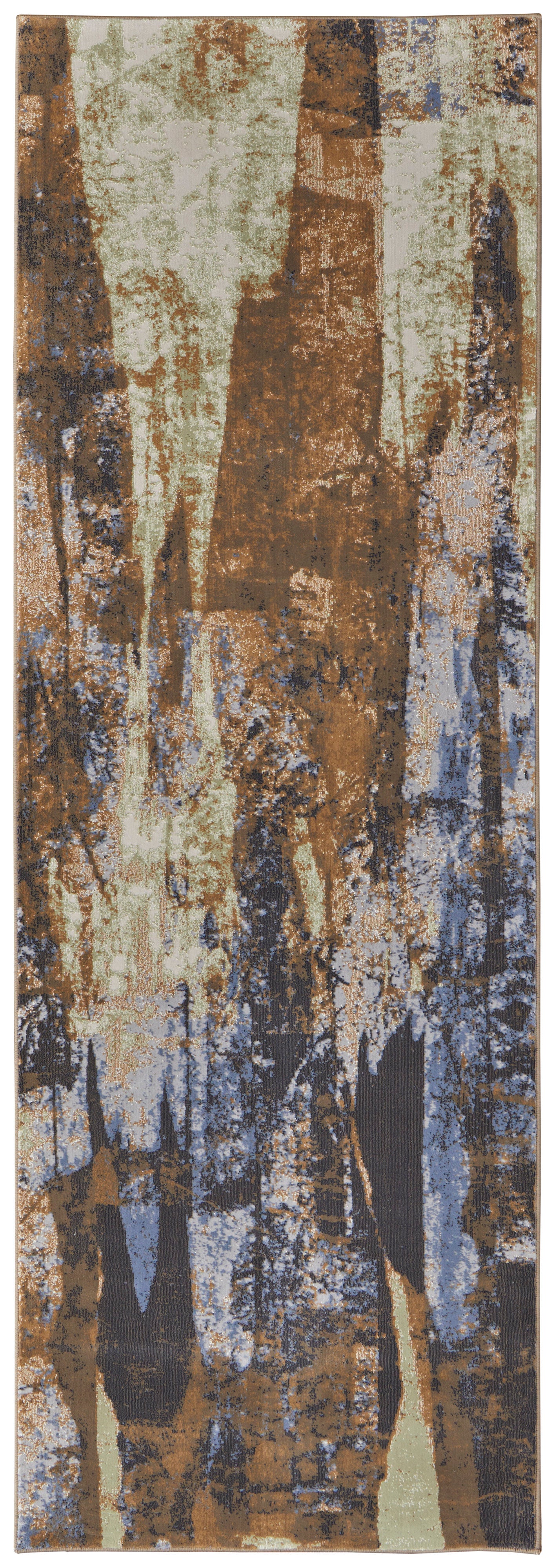 Clio Modern/Casual/Luxury & Glam Abstract/Distressed Brown/Blue/Ivory - Feizy Rug