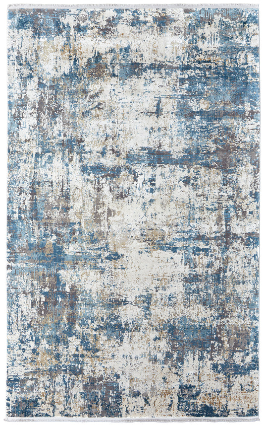 Cadiz Modern/Industrial/Luxury & Glam Ivory/Tan/Blue Accent Rug