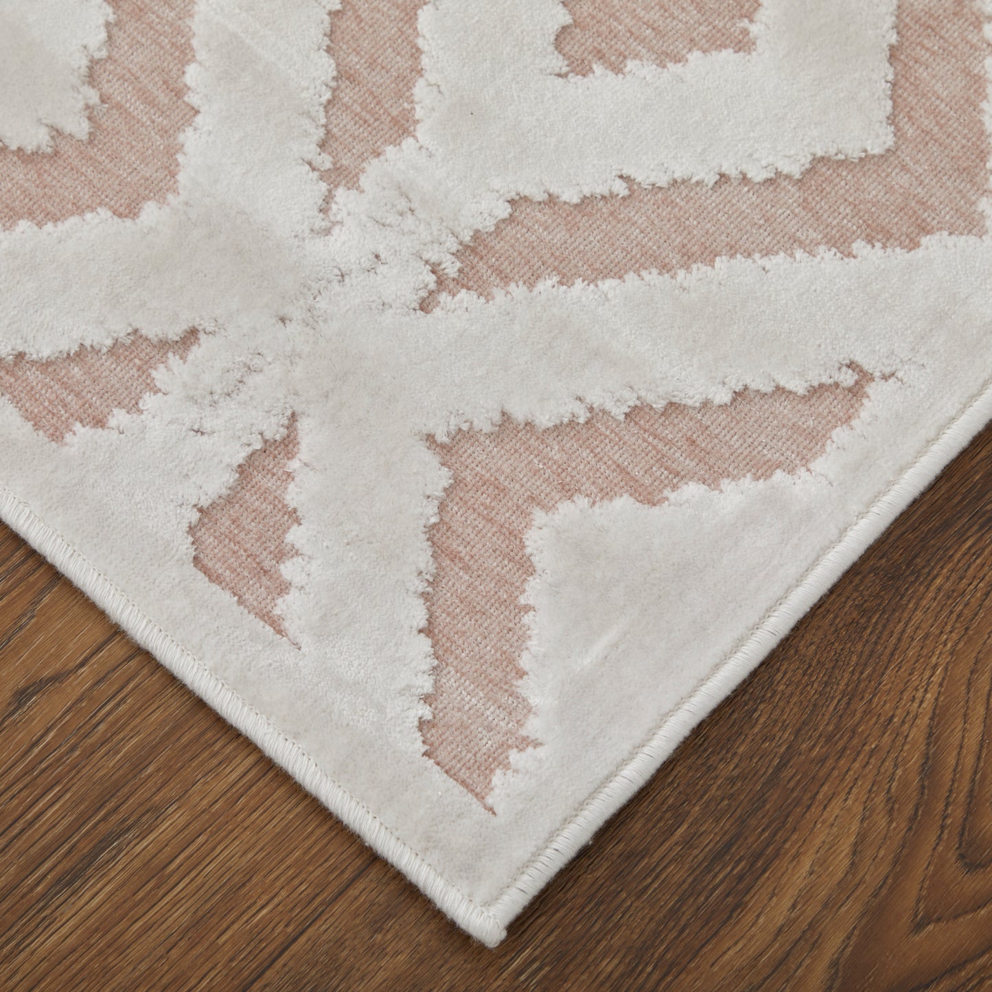 Saphir Mira Modern/Farmhouse/Scandinavian Solid/Diamond/Geometric Pink/White - Feizy Rug