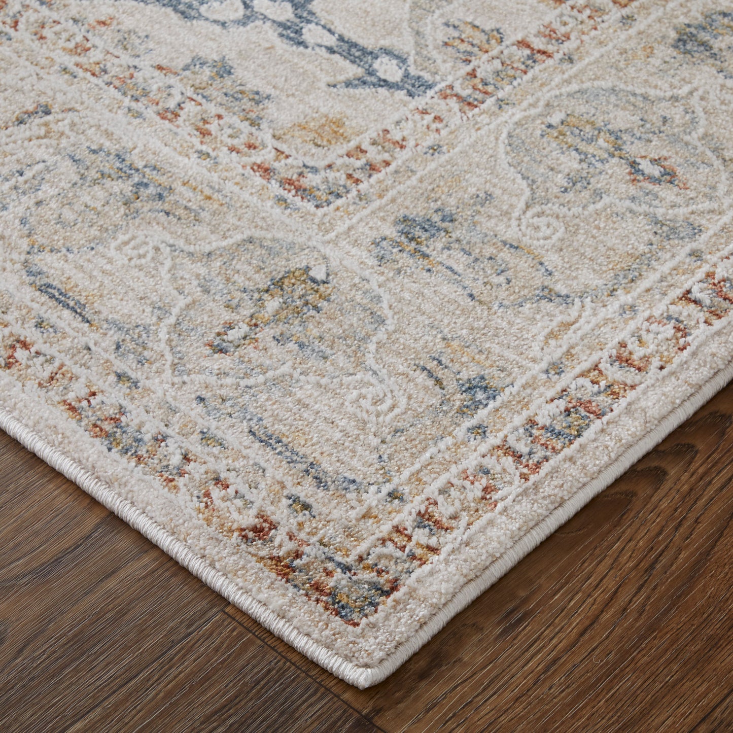 Pasha Transitional/Bohemian & Eclectic/Craftsman Ivory/Blue/Red Area Rug