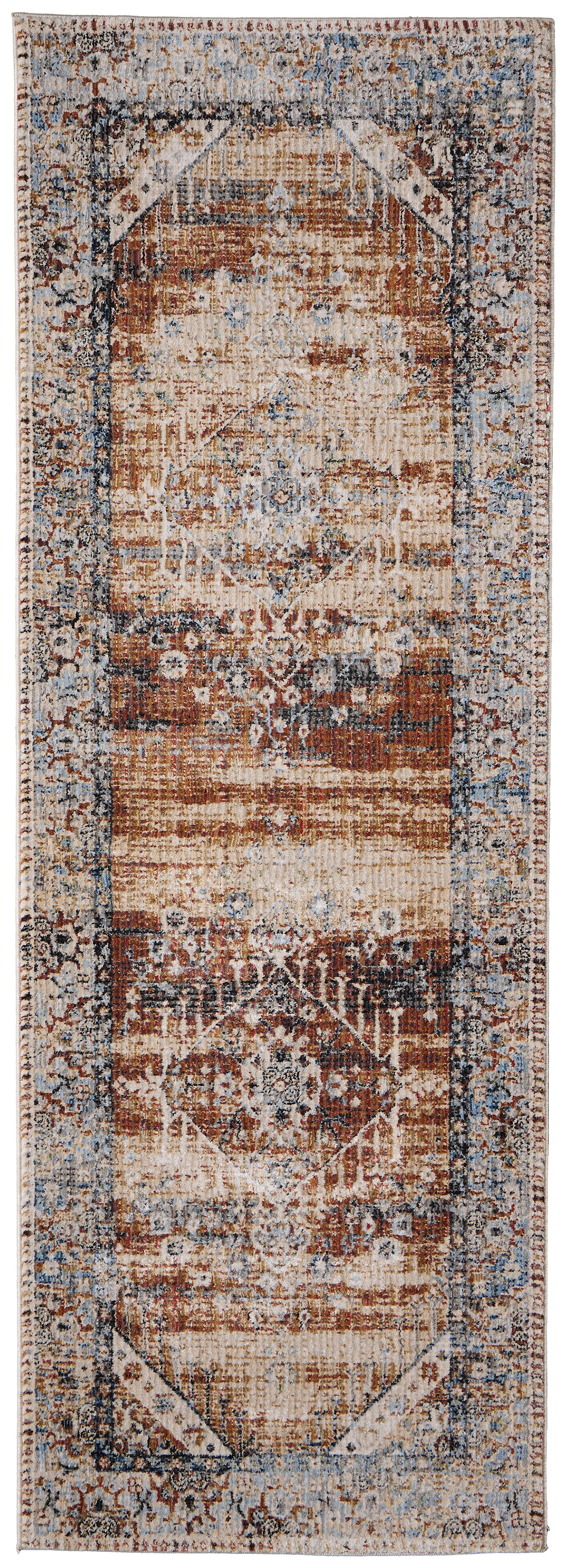 Melrose Transitional/Bohemian & Eclectic/Vintage Distressed/Bordered/Medallion Ivory/Red/Blue - Feizy Rug