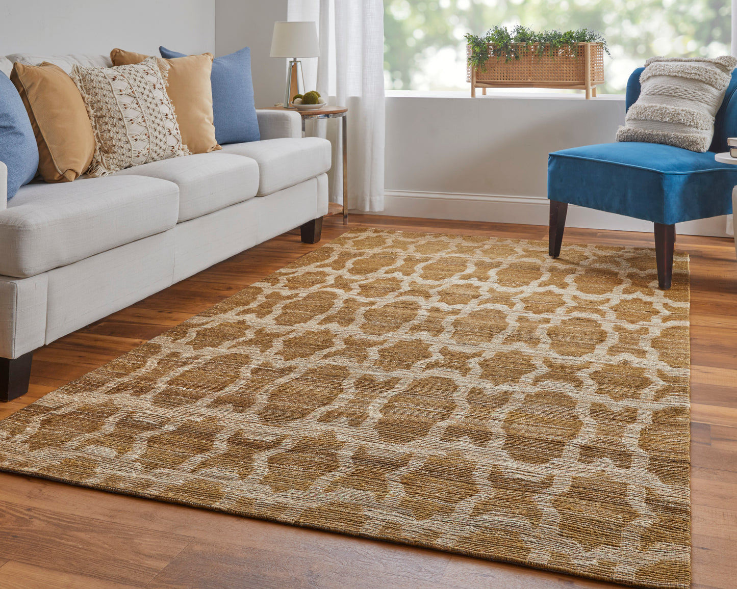 Lilliana Transitional/Bohemian & Eclectic/Casual Geometric/Ikat/Damask Tan/Ivory/Gold - Feizy Rug