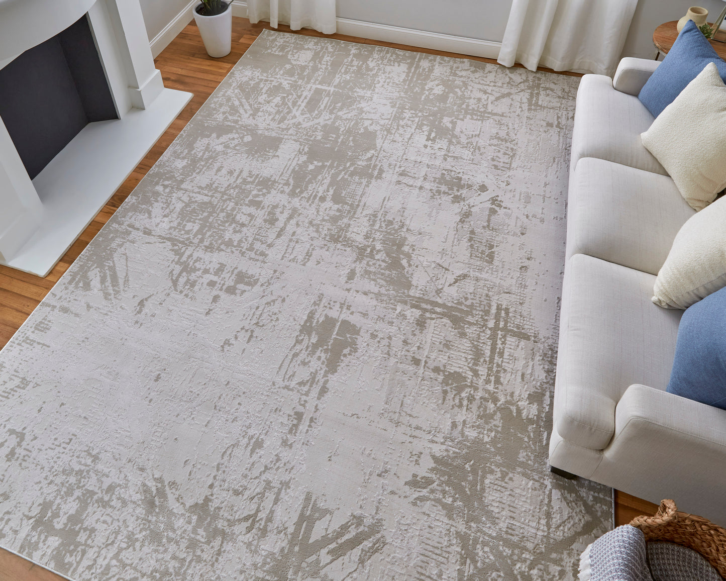 Prasad Modern/Luxury & Glam Ivory/Taupe/Silver Area Rug