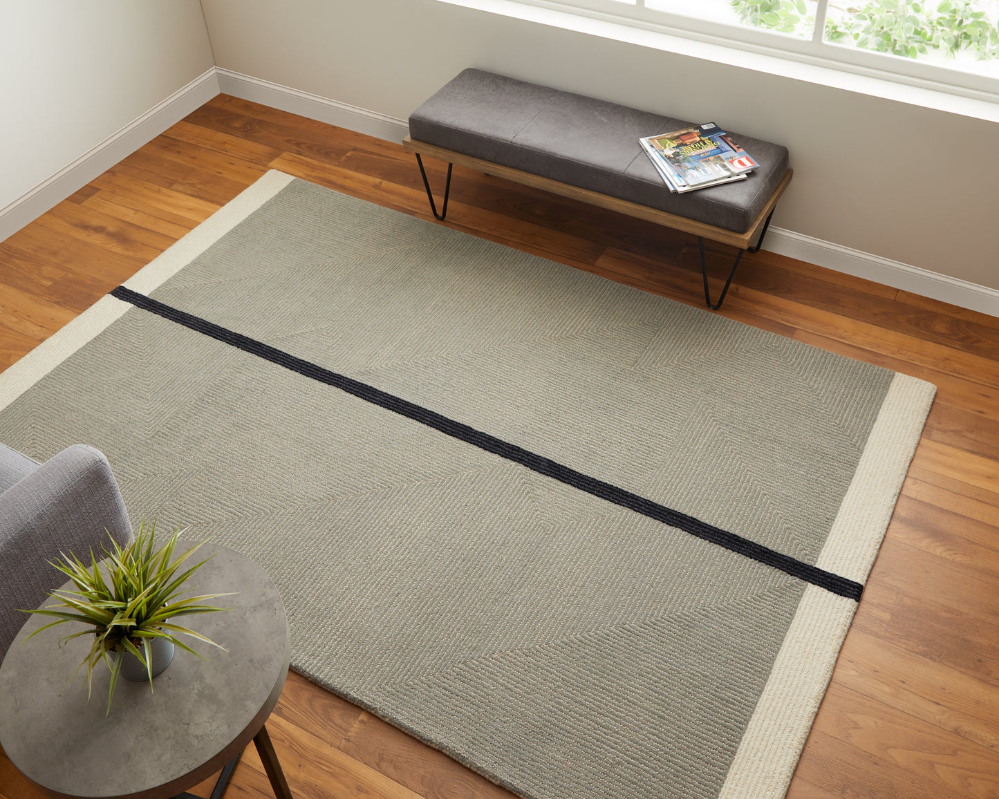 Maguire Transitional/Industrial/Mid-Century Modern Taupe/Black Accent Rug