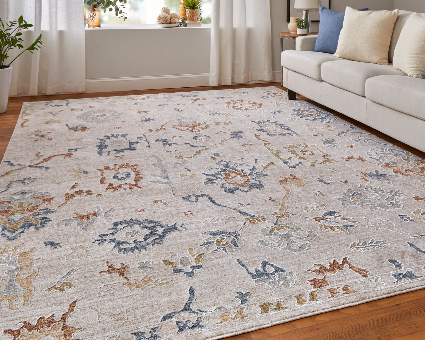 Pasha Transitional/Bohemian & Eclectic/Cottage Floral & Botanical/Distressed/Abstract Ivory/Blue/Gold - Feizy Rug