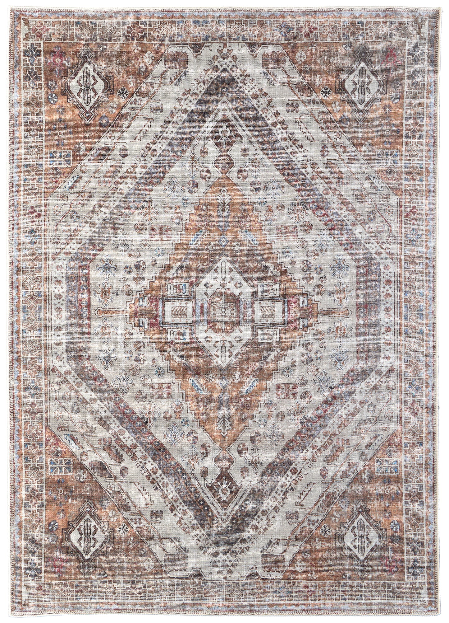 Percy Transitional/Bohemian & Eclectic/Classic Medallion/Distressed/Persian Ivory/Orange/Brown - Feizy Rug
