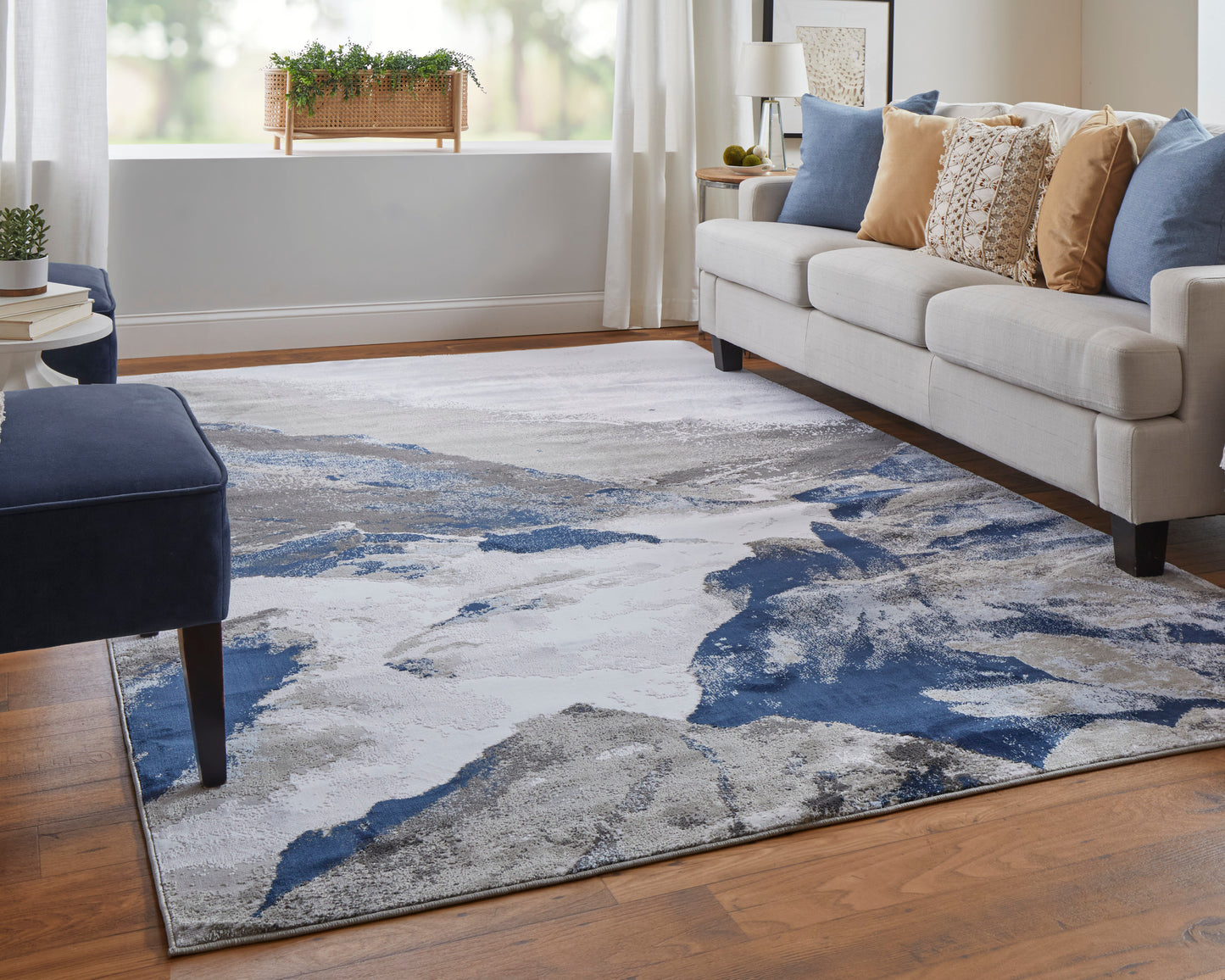 Gaspar Modern/Industrial/Country Abstract/Watercolor Blue/Gray/White - Feizy Rug