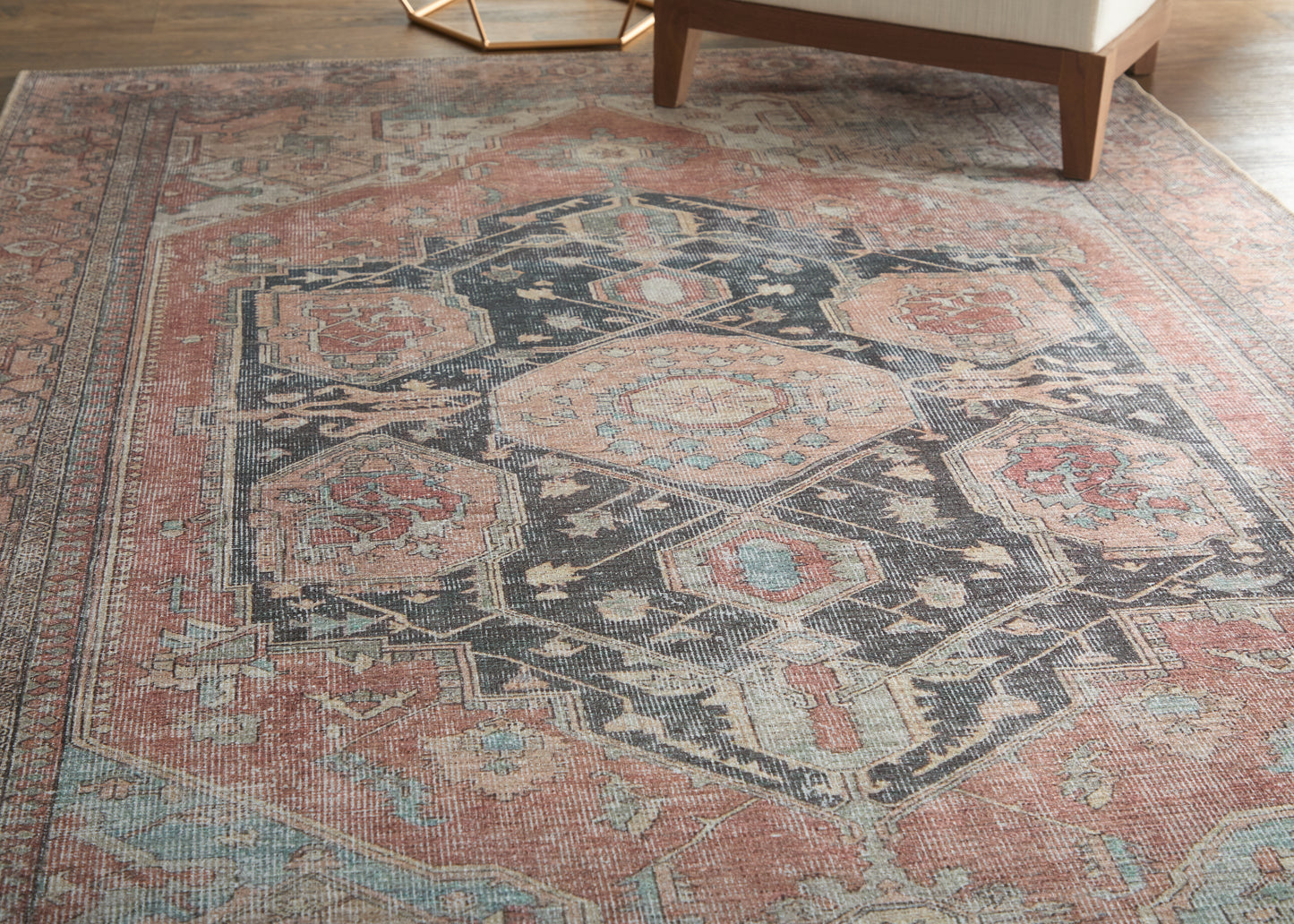 Percy Transitional/Bohemian & Eclectic/Classic Medallion/Distressed/Persian Orange/Brown/Taupe - Feizy Rug