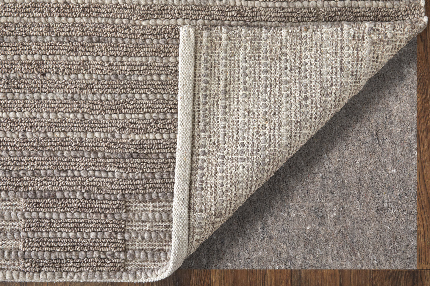 Herrick Modern/Casual Solid/Stripes Taupe/Ivory/Brown - Feizy Rug