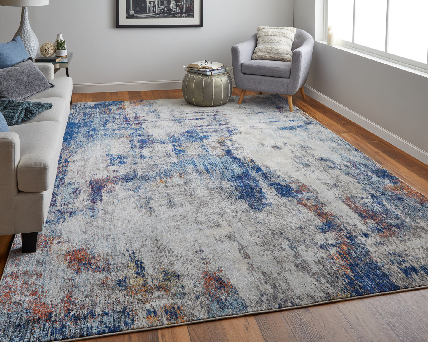 Edgemont Modern/Casual Abstract/Watercolor/Distressed Ivory/Blue - Feizy Rug