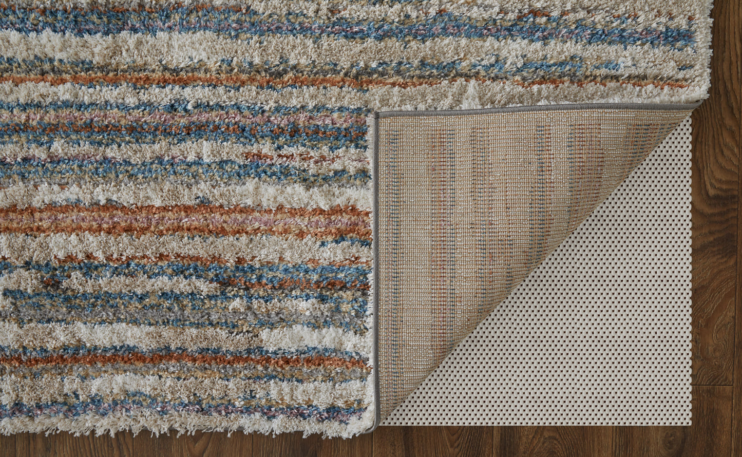 Mynka Transitional/Casual Stripes Ivory/Blue/Orange - Feizy Rug