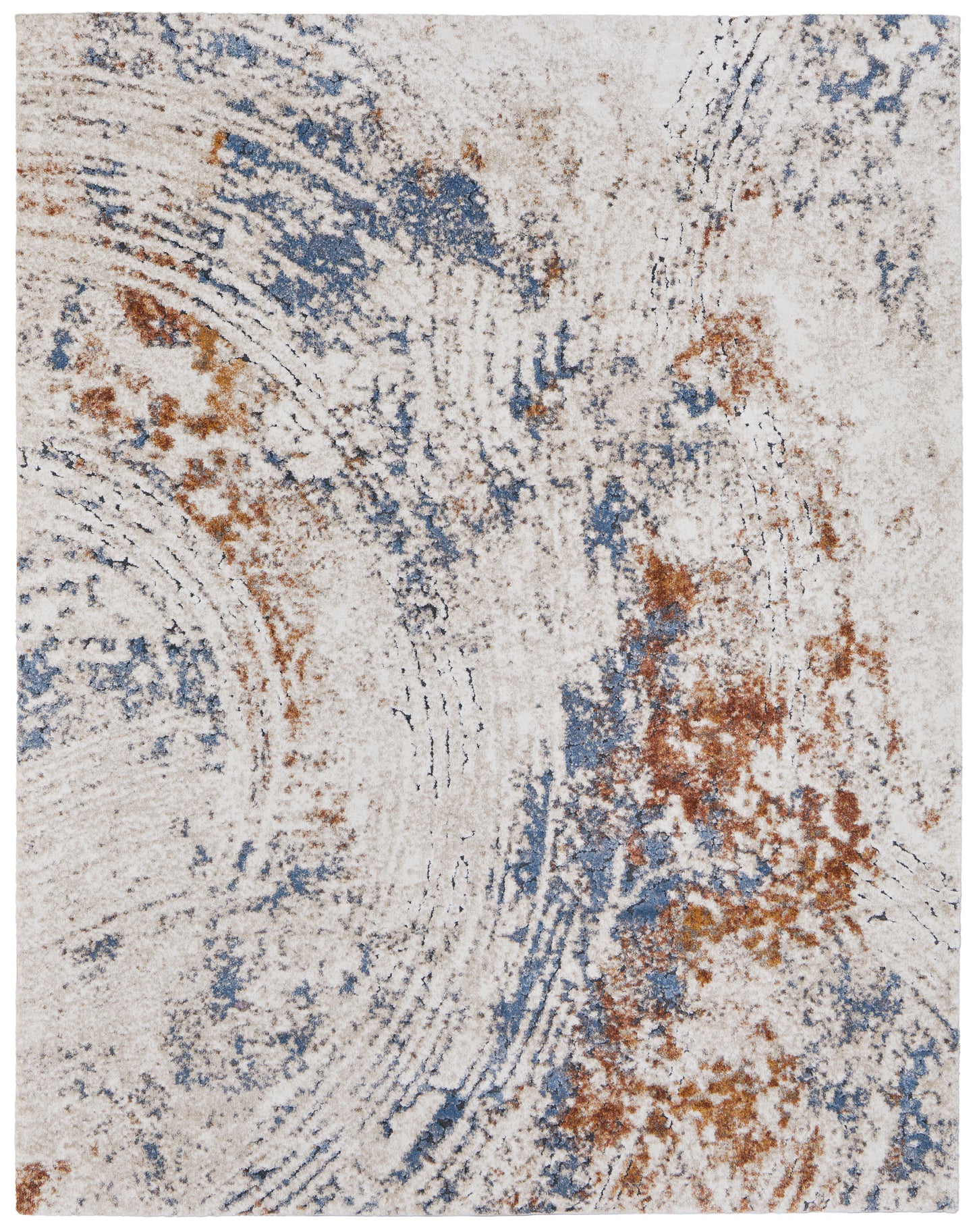 Gilmore Modern/Bohemian & Eclectic/Casual Abstract/Watercolor Ivory/Blue/Orange - Feizy Rug