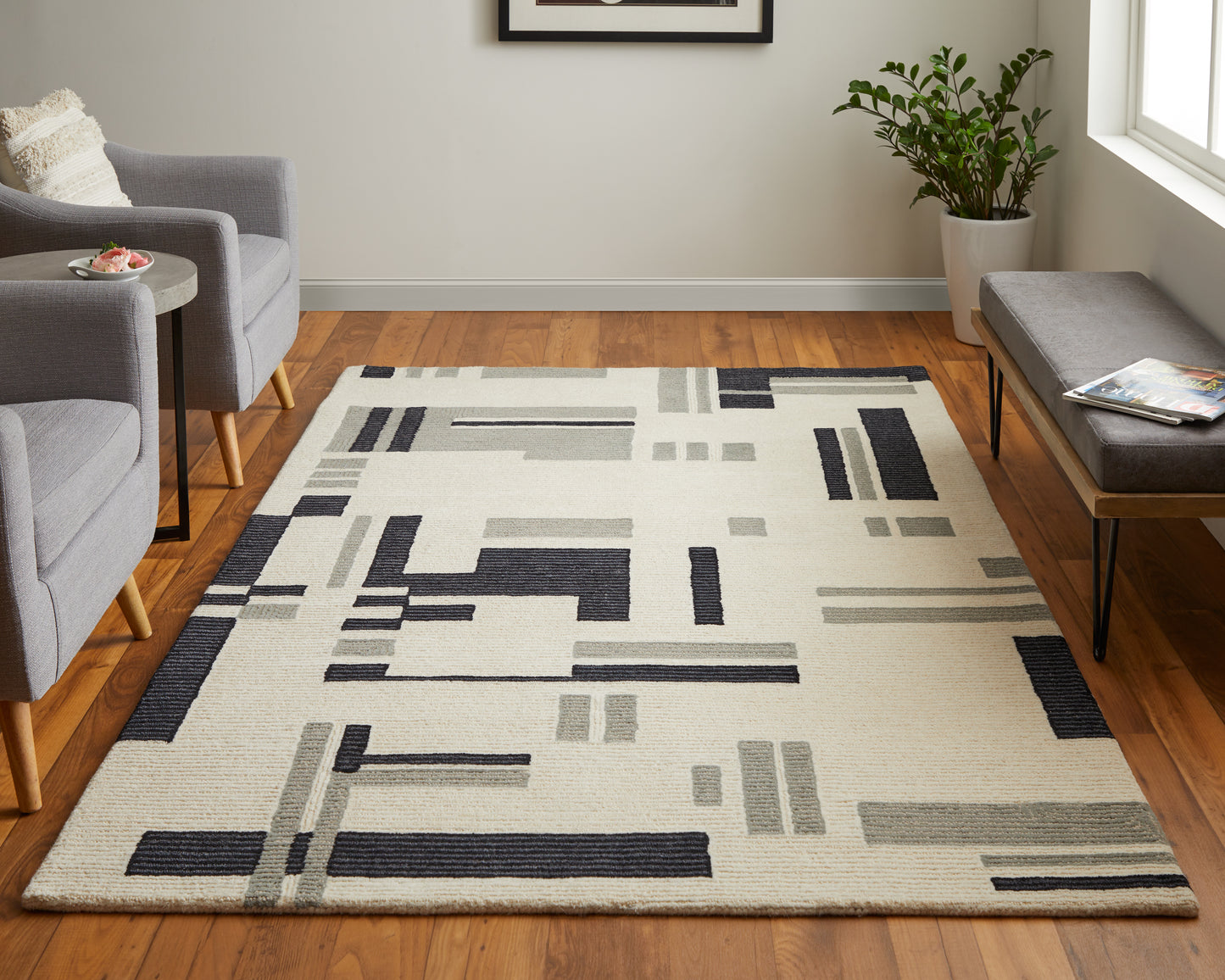 Maguire Transitional/Industrial/Mid-Century Modern Ivory/Taupe Area Rug
