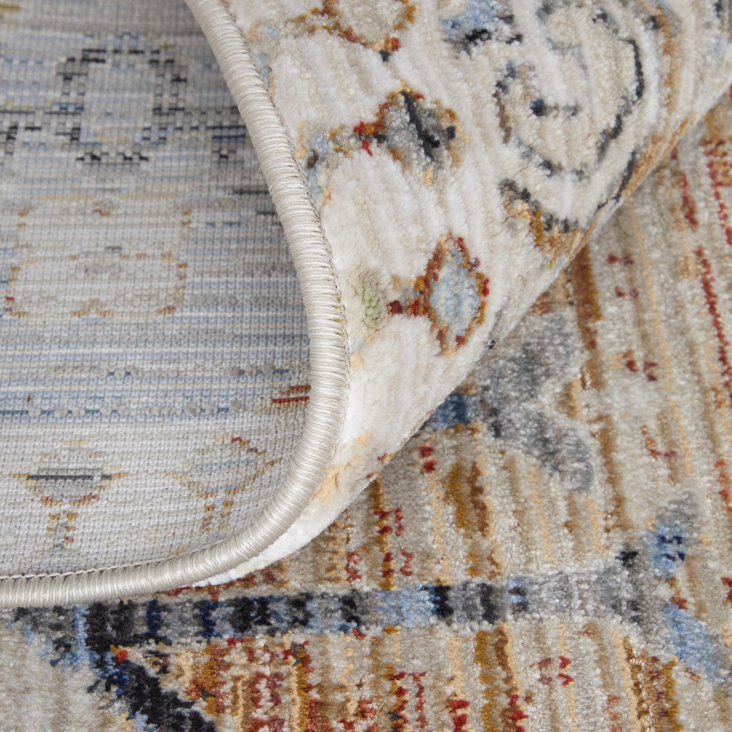 Melrose Transitional/Bohemian & Eclectic/Vintage Distressed/Bordered/Medallion Ivory/Red/Blue - Feizy Rug