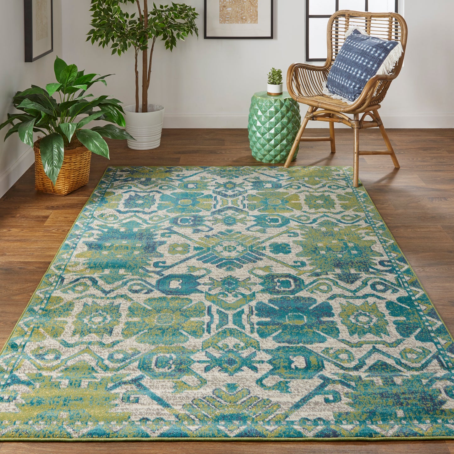 Foster Transitional/Vintage/Global Oriental/Geometric/Floral & Botanical Green/Blue - Feizy Rug