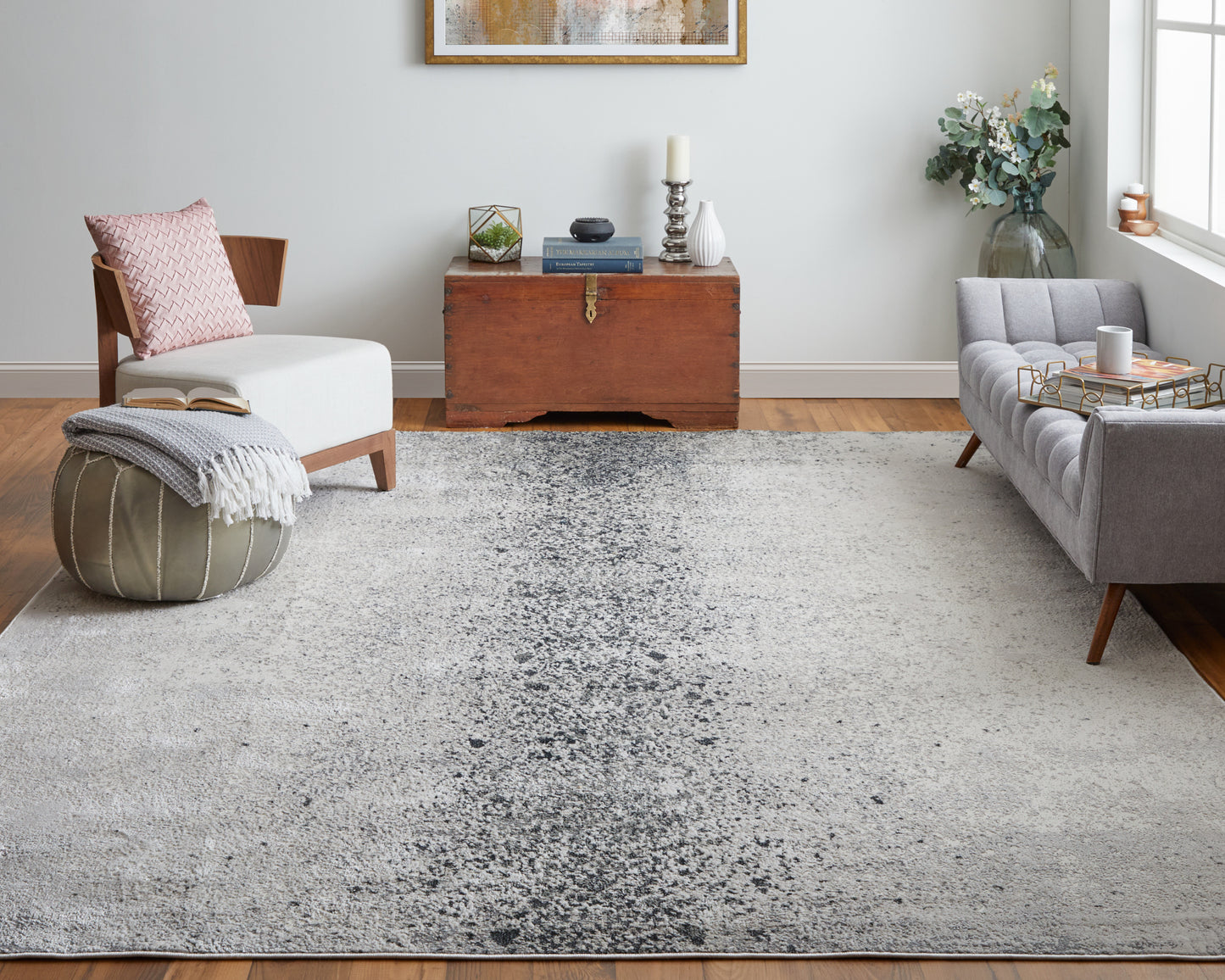 Astra Transitional/Industrial/Casual Abstract/Watercolor Ivory/Gray/Black - Feizy Rug