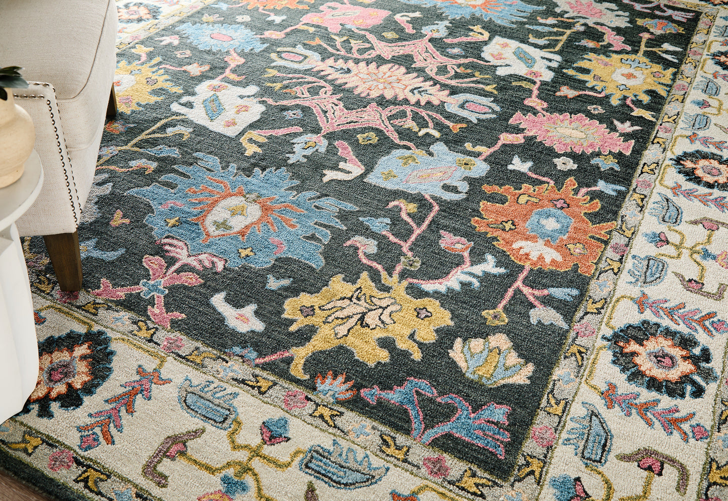 Springfield Traditional Floral & Botanical/Bordered/Medallion Gray/Ivory/Blue - Feizy Rug
