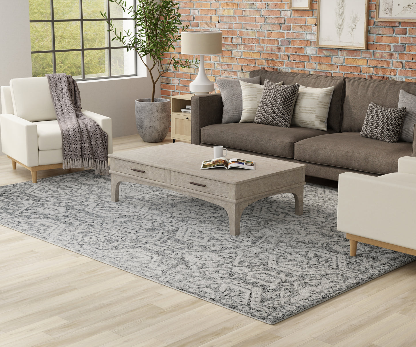 Belfort Traditional/Casual/Global Geometric/Floral & Botanical Gray/White - Feizy Rug
