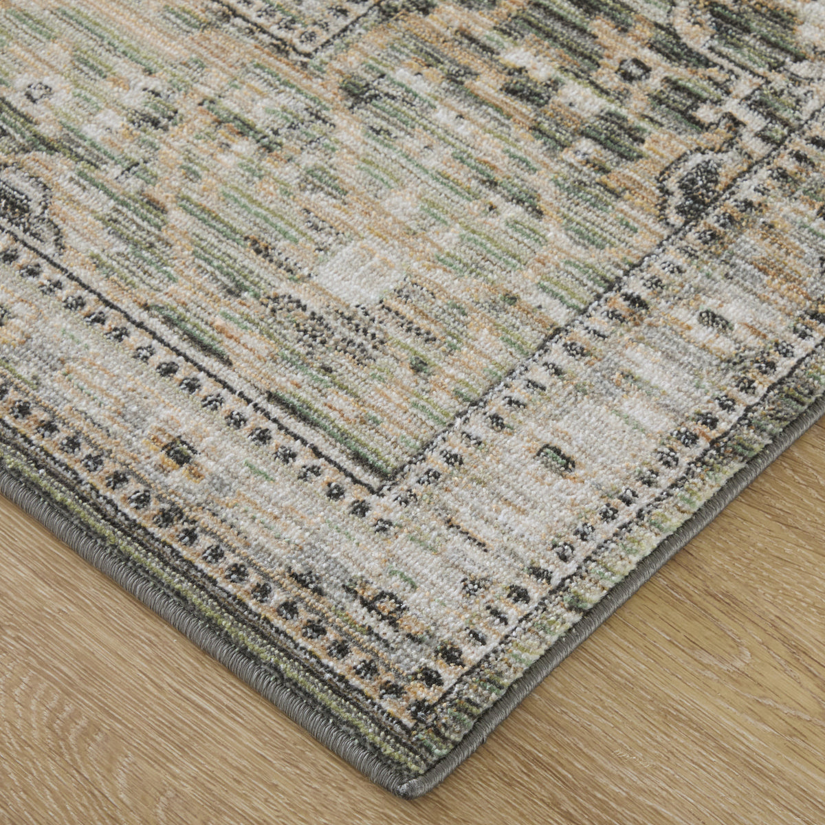 Augustine Traditional/Classic/Vintage Medallion/Bordered/Distressed Green/Black/Tan - Feizy Rug