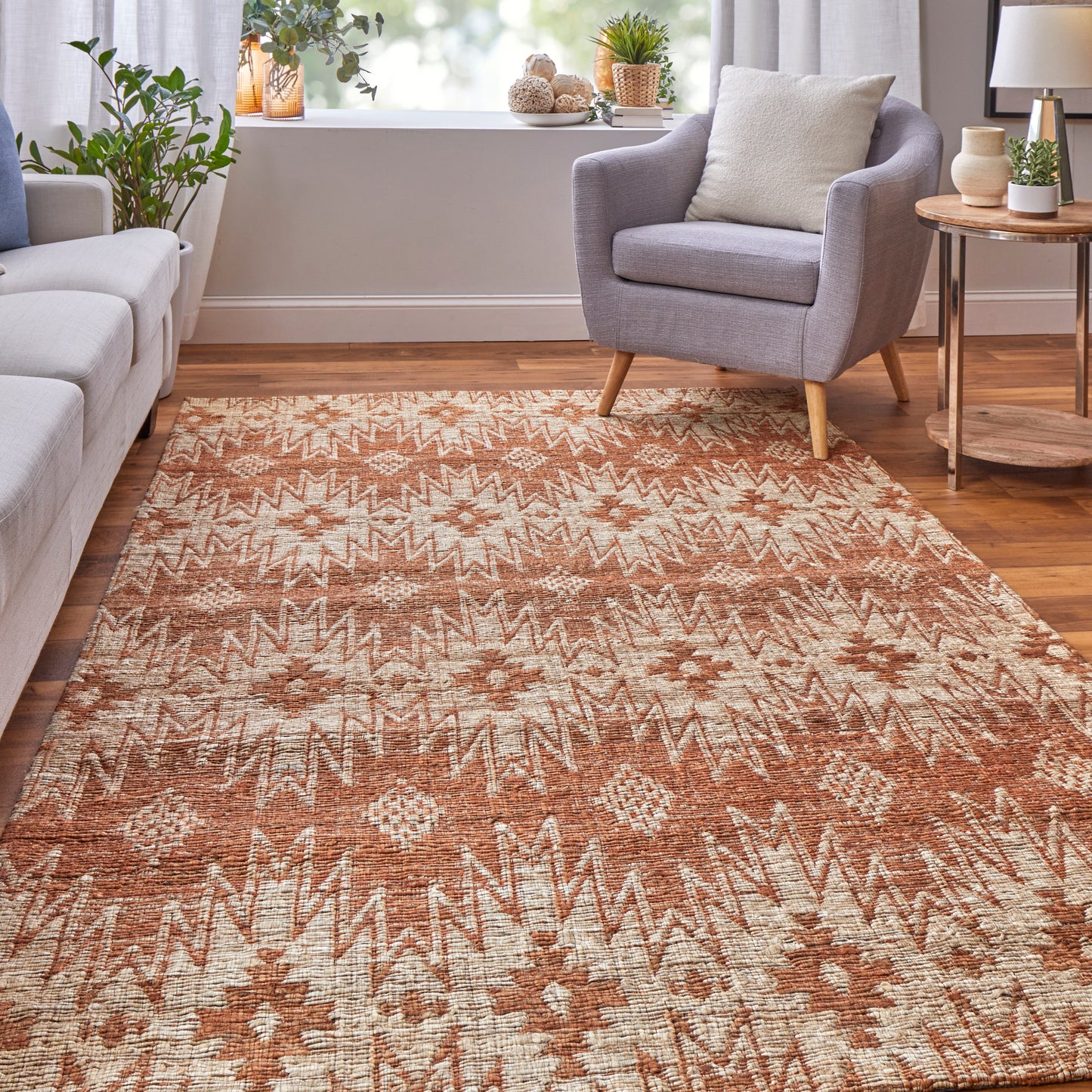 Lilliana Transitional/Global/Bohemian & Eclectic Geometric/Diamond Orange/Ivory/Tan - Feizy Rug