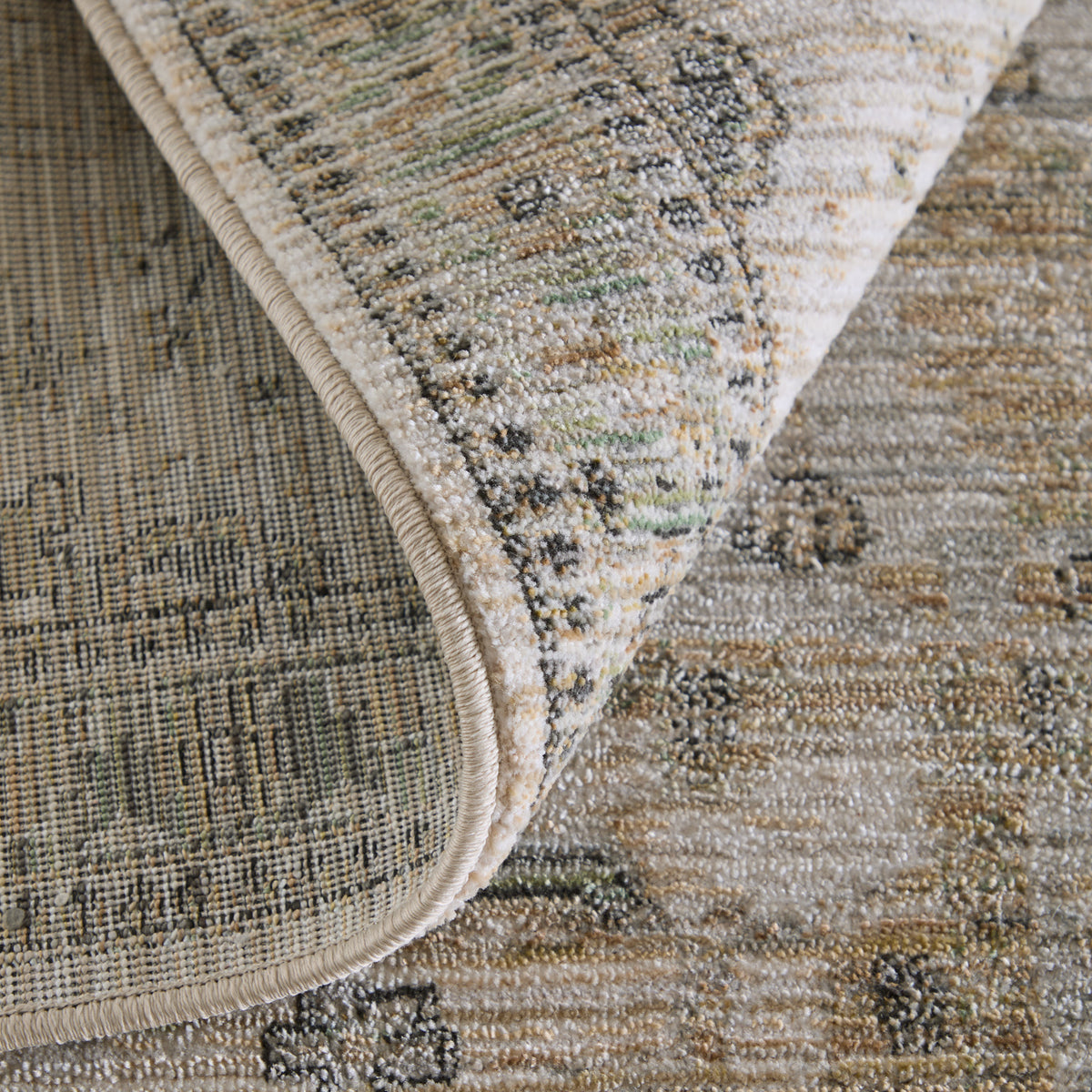 Augustine Traditional/Classic/Vintage Medallion/Bordered/Distressed Tan/Green/Ivory - Feizy Rug