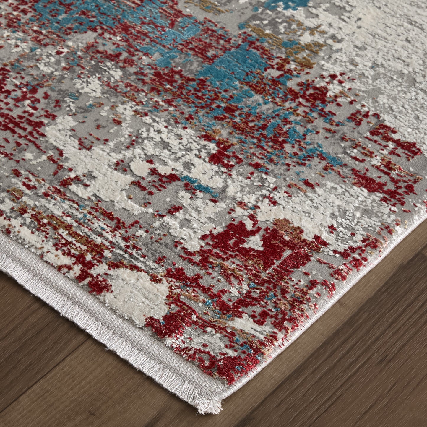 Cadiz Modern/Industrial/Luxury & Glam Abstract/Watercolor/Stripes Gray/Red/Blue - Feizy Rug