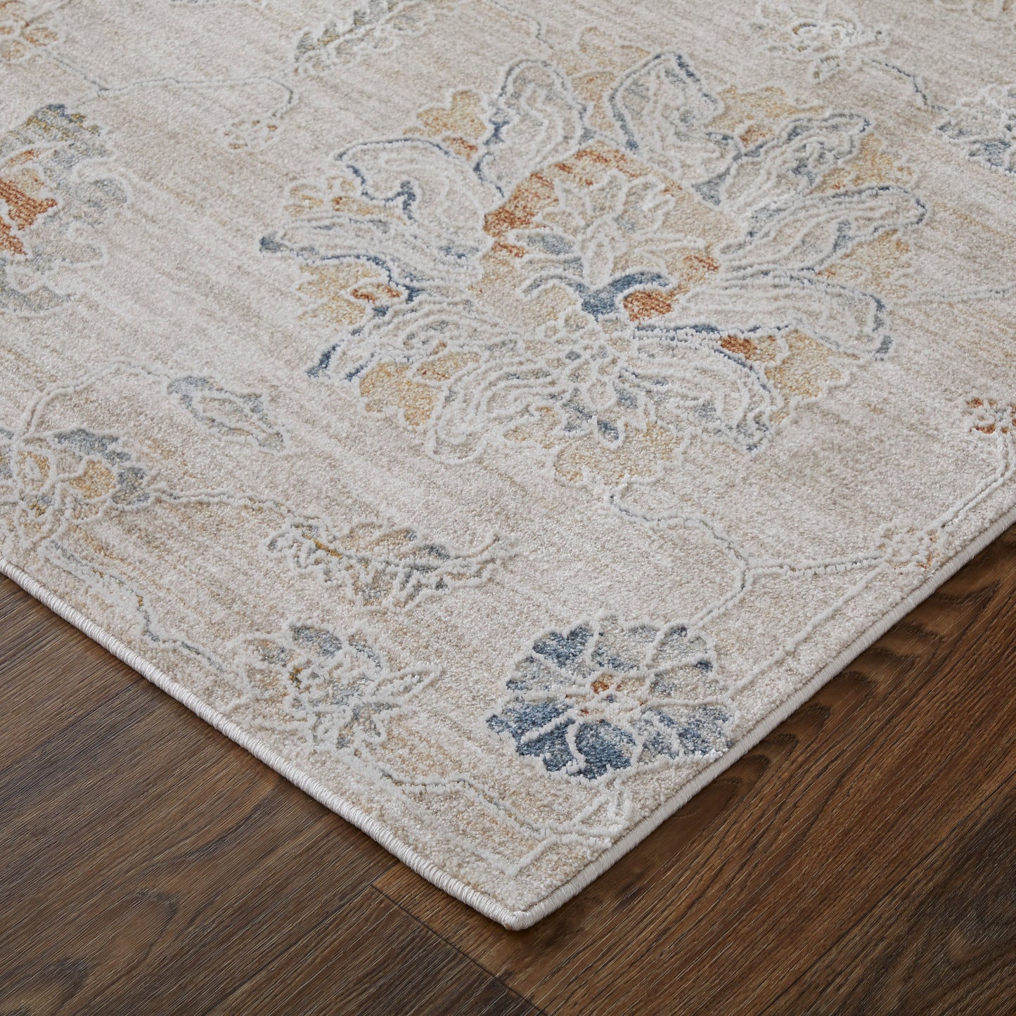 Pasha Transitional/Bohemian & Eclectic/Cottage Taupe/Ivory/Blue Area Rug