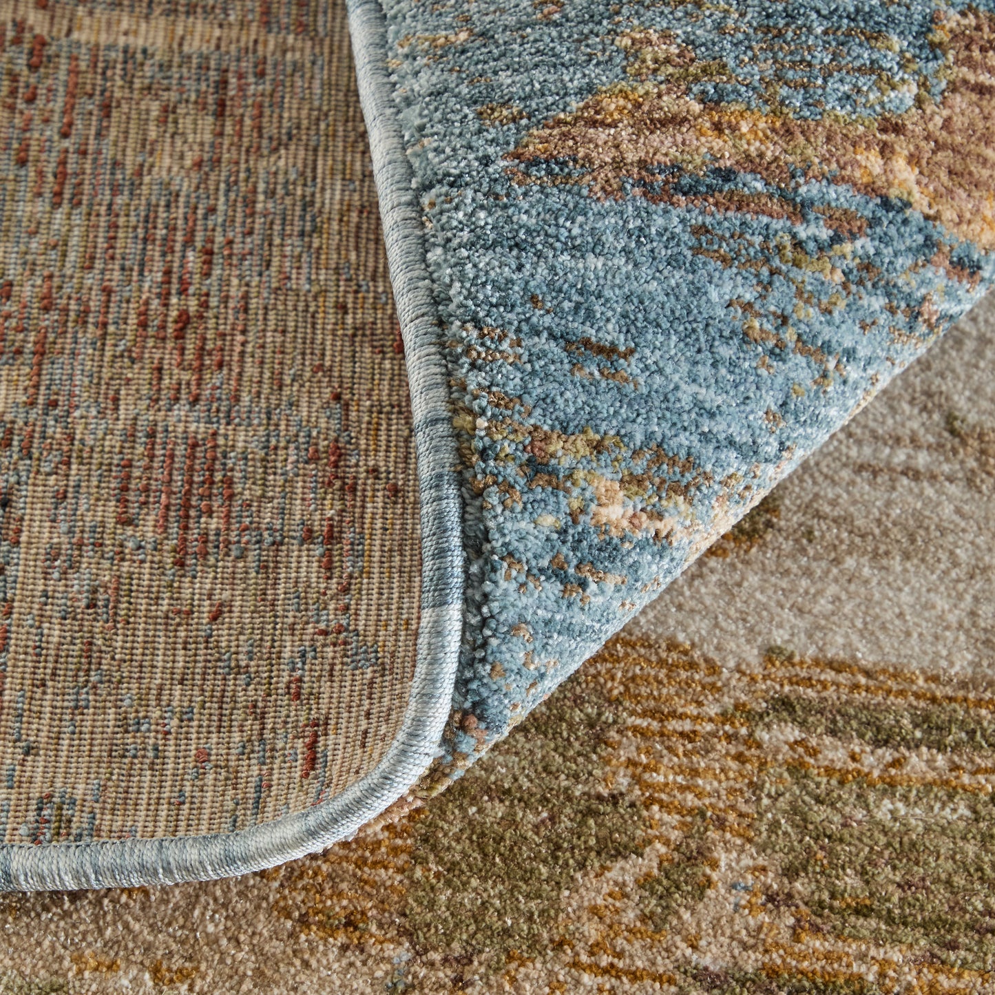 Pearson Modern/Industrial Abstract/Watercolor/Distressed Blue/Ivory/Brown - Feizy Rug