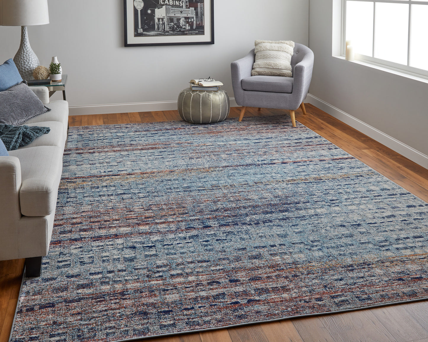 Edgemont Modern/Casual Abstract/Geometric Blue/Ivory/Orange - Feizy Rug