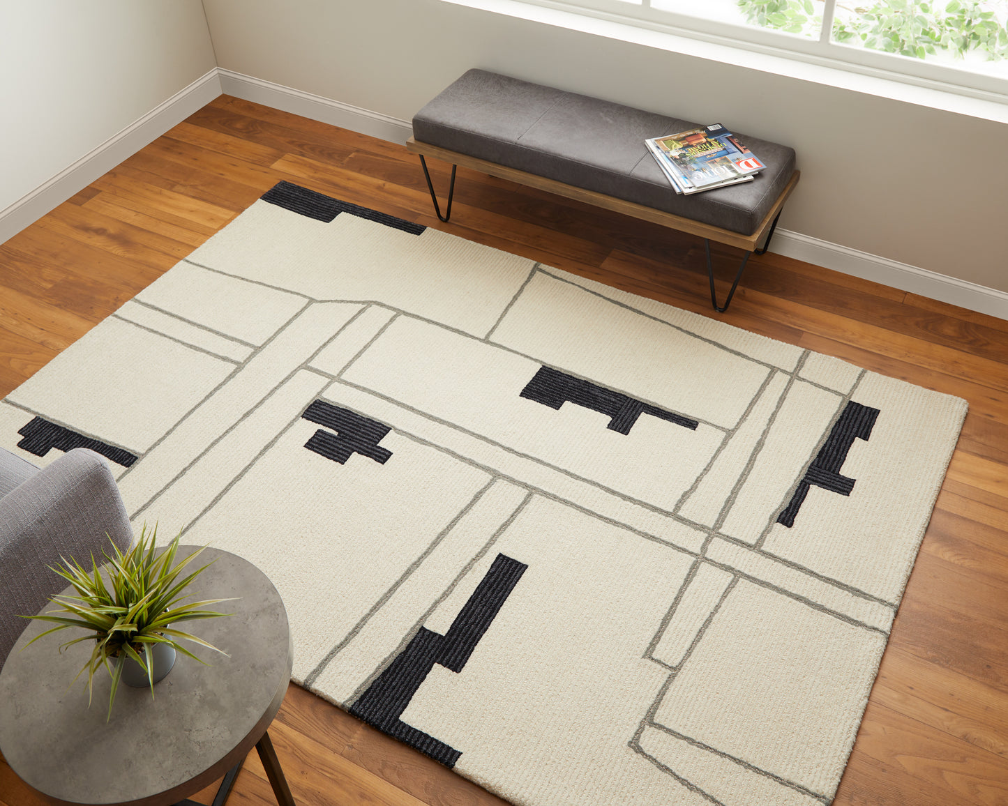 Maguire Transitional/Industrial/Mid-Century Modern Ivory/Gray/Taupe Area Rug